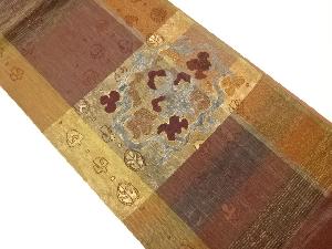 紙布格子に花唐草模様織出し袋帯